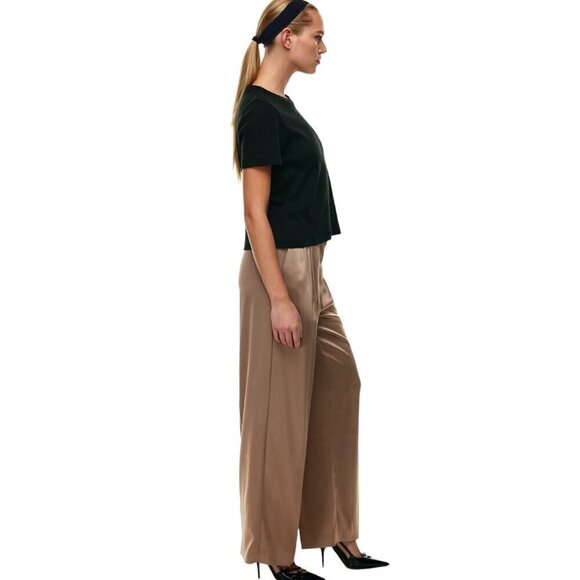 BABATON X ARITZIA Pleated High Waisted Wide Leg Drapey Satin Pants in Saville - Picture 1 of 12